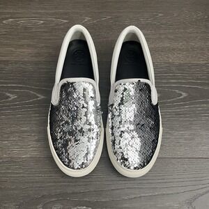 Tory Burch Carter Flip Sequin Slip White Leather Slip On Shoe Womens Size 6.5